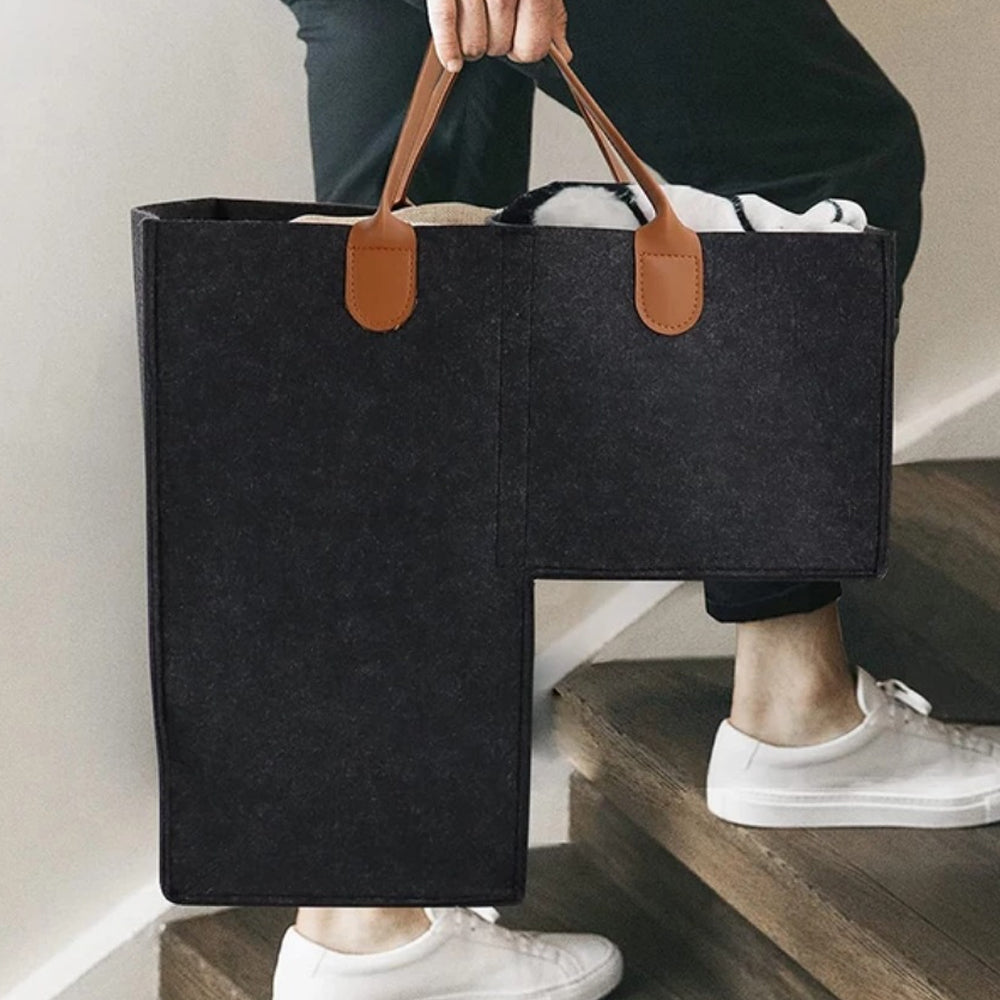 Stair Step Basket with Handle Foldable Storage Bag Black