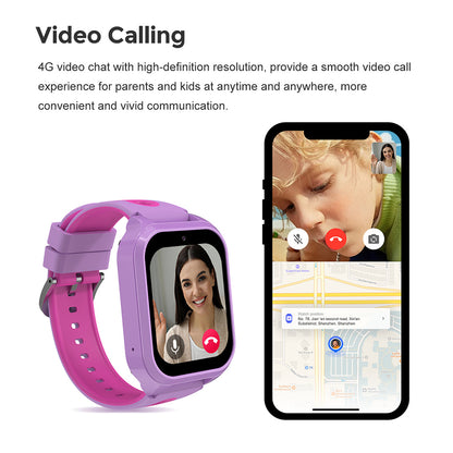 4G Smart Watch For Kids Water-resistant Video Call Positioning Alarm HD Touchscreen Smartwatch-Purple
