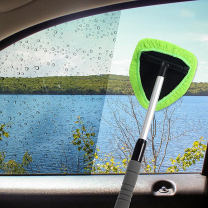 Extendable Windshield Cleaning Tool Set Car Window Microfiber Cleaner with 4 Replacement Microfiber Pads Gree