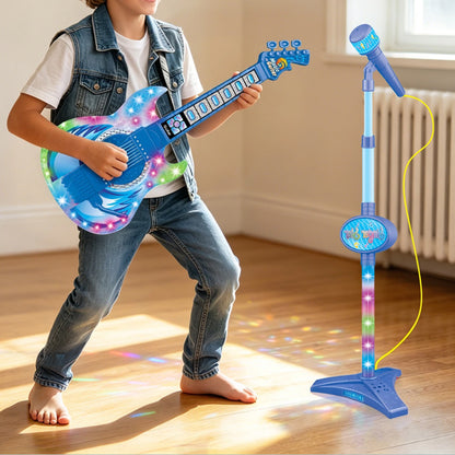 2 in 1 Guitar Microphone Toy with Color Lights for Ages 4 Plus - Blue