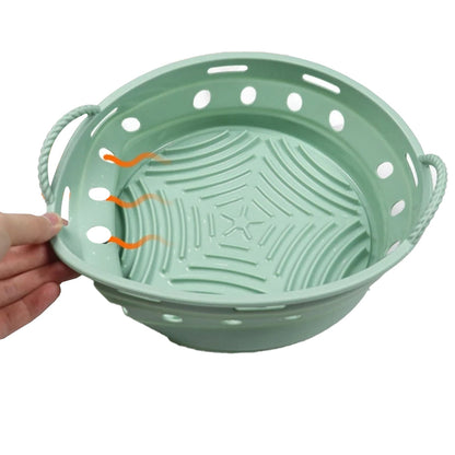 2Pcs Round Foldable Air Fryer Silicone Pot Reusable Air Fryer Basket Oven Baking Tray Pan Air Fryer Liner Green and Blue