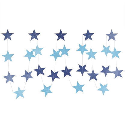 5 Pack 4m Thick Paper Star Garland Bunting Banners for Parties - Blue