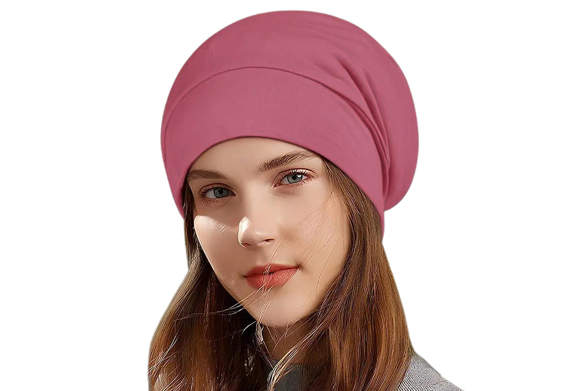 Sleeping Bonnet Hair Wrap Satin Cap Adjustable Night Soft Hat Headwear-Rose Red
