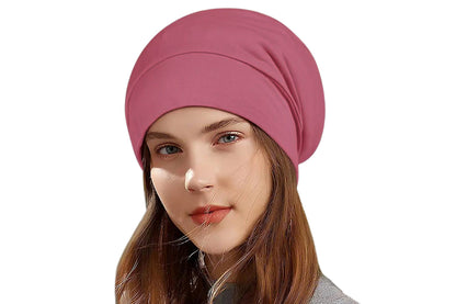 Sleeping Bonnet Hair Wrap Satin Cap Adjustable Night Soft Hat Headwear-Rose Red