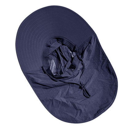 Unisex Wide Brim Sun Hat with Neck Flap UV Protection Fishing Cap for Outdoor Hiking Navy Blue