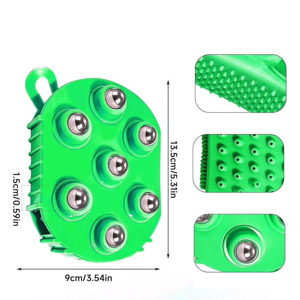 2Pcs Roller Ball Massager Glove Lymphatic Massage Fascia Muscle Release for Back-Green