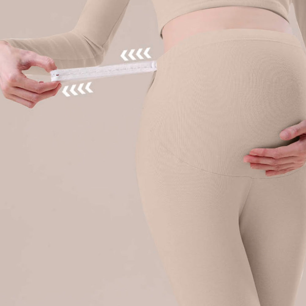 Maternity Leggings Pregnancy High Waist Warm Thermal Pants with Adjustable Belly Band-Nude