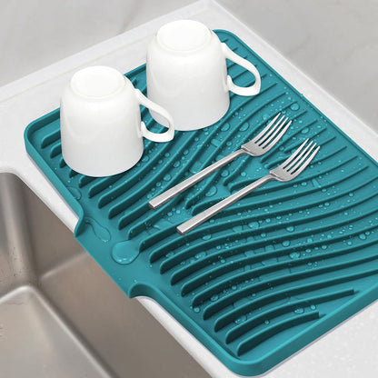 Silicone Dish Drying Mat for Kitchen Counter Non-Slip Drain Pad Green