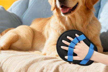 Pet Hair Removal Glove Reusable Electrostatic Grooming Mitt for Cats Dogs -Blue