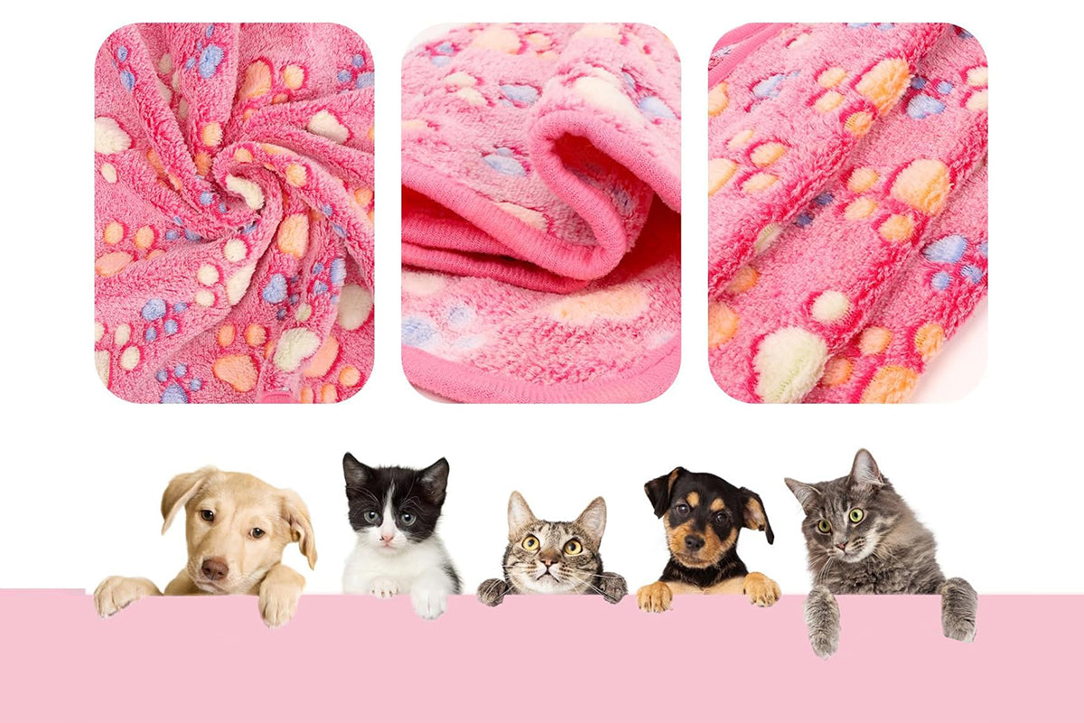 107x75cm Fluffy Fleece Dog Blanket Mat Paw Print Puppy Kitten Throw Blanket -Pink