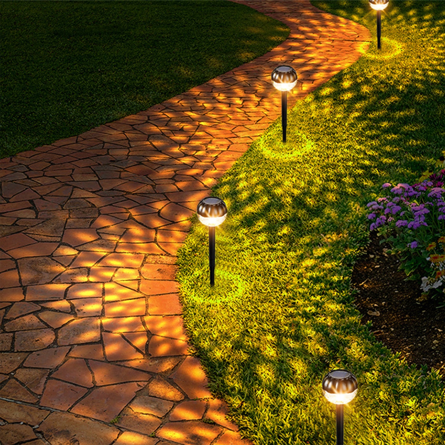 2Pcs 9LEDs Solar Garden Lights Outdoor Stake Lamp IP65 Waterproof Stand Lamp-Flashing Yellow