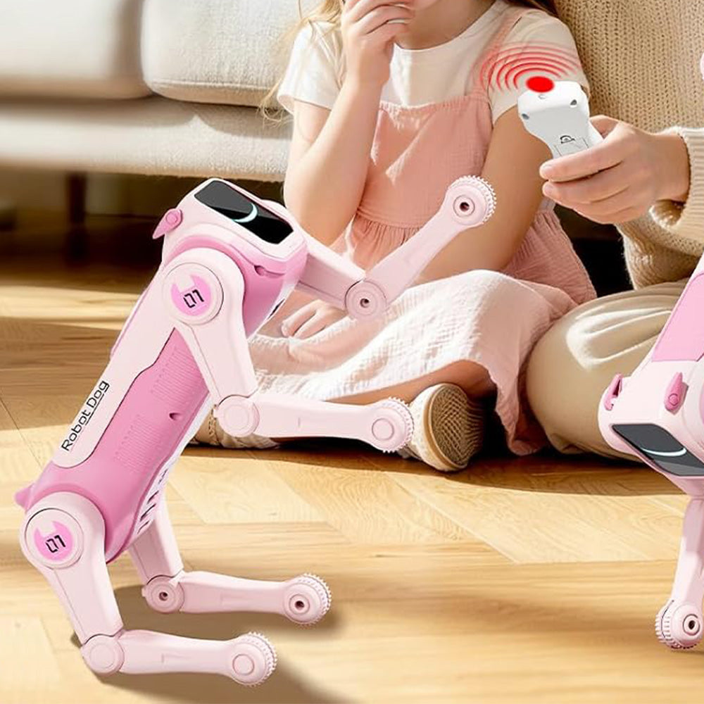 AI Stunt Remote Control Robot Dog Toy with Voice Control - Pink