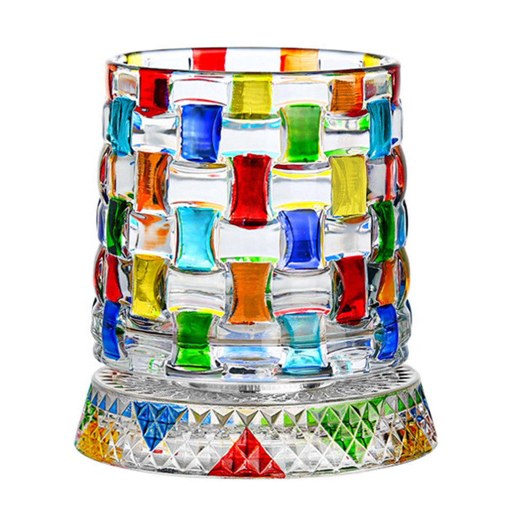 270ml Rotating Whiskey Glass Hand Painted Whiskey Tumbler - Rectangle