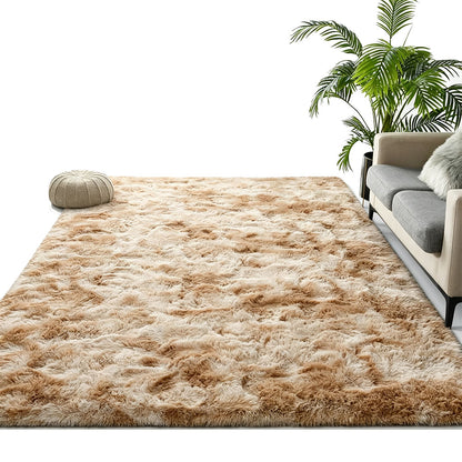 Tie Dye Plush Rug for Bedroom Living Room Dorm-Browm