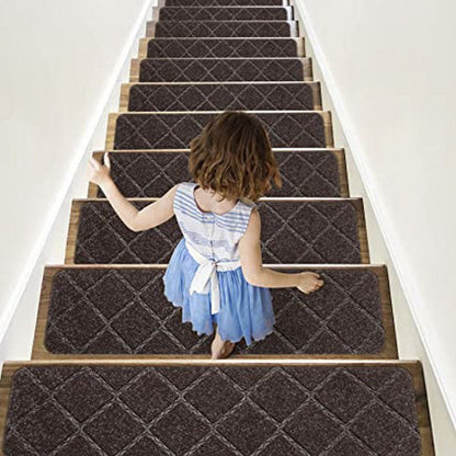 8Pcs Stair Treads for Wooden Steps Non-Slip Stairs Runner for Elders and Pets-Brown