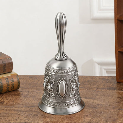 Vintage Hand Bell Retro Metal Dinner Bell with Rose Pattern Gold - Silver