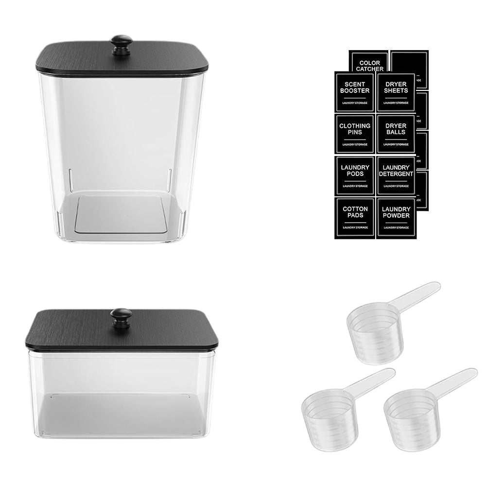 4Pcs Clear Laundry Storage Containers with Airtight Wooden Lids-Black