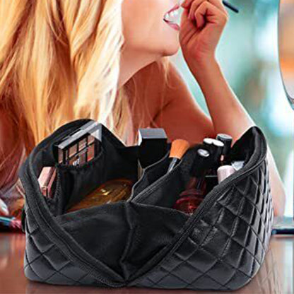 Women Cosmetic Bags Travel Cosmetic Bag For Women PU Leather Skincare Bags Toiletry Bag -Black