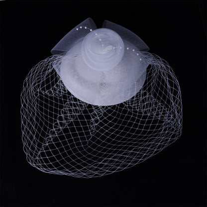 Vintage Mesh Rose Birdcage Veil Bridal Hair Headpiece - White
