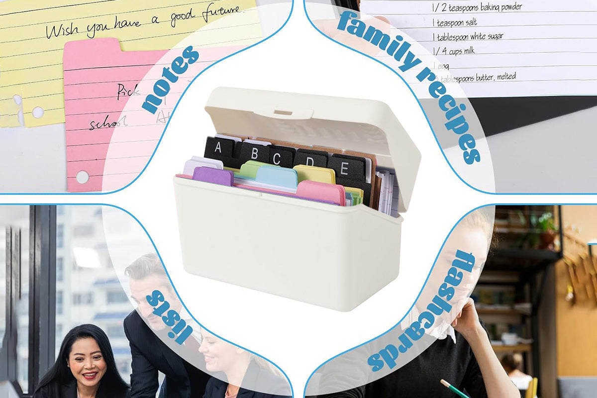 Ruled Index Card Box Set Index Card Holder Index Cards Organizer Box -White