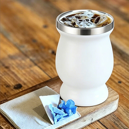8oz 304 Stainless Steel Yerba Mate Cup Double Wall with Straw Spoon-White
