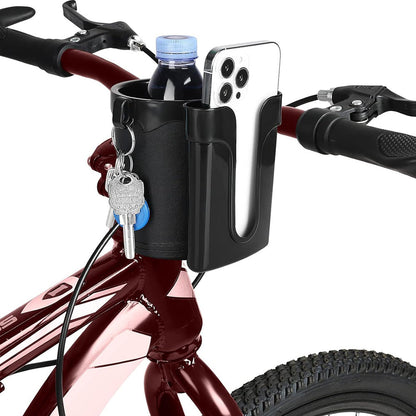 3-in-1 Bike Cup Holder with Cell Phone Keys Holder Water Bottle Holder for Bicycles Black