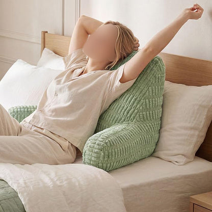 Bedside Backrest Cushion with Armrests Pocket and Washable Cover - Green
