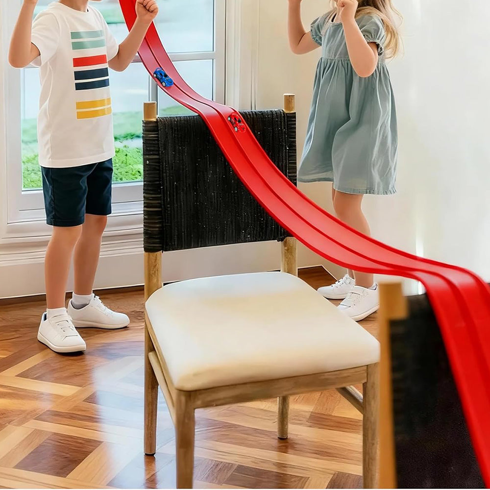 5-Meter Flexible Race Car Track with Base and 360-Degree Rotating Cars for Home Play Red