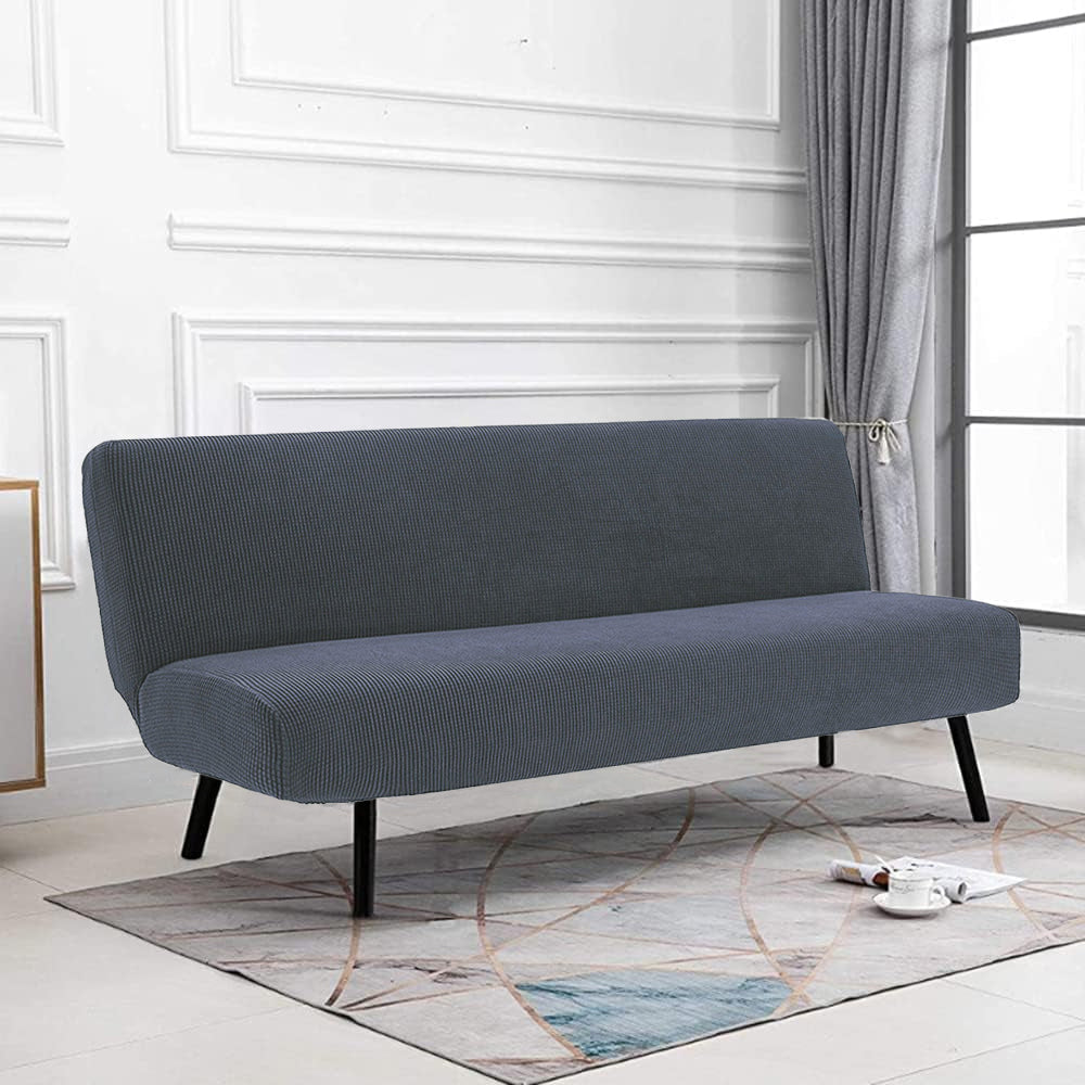 Stretch Armless Cover Sofa Bed Slipcover Protector Elastic Futon Protector Grey