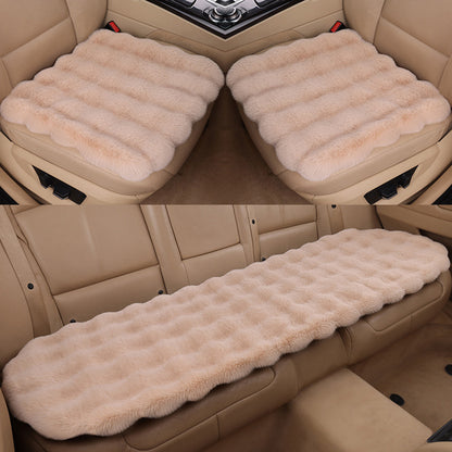 3Pcs Faux Fur Plush Car Seat Cushion Set Non Slip Seat Protector for Winter-Khaki