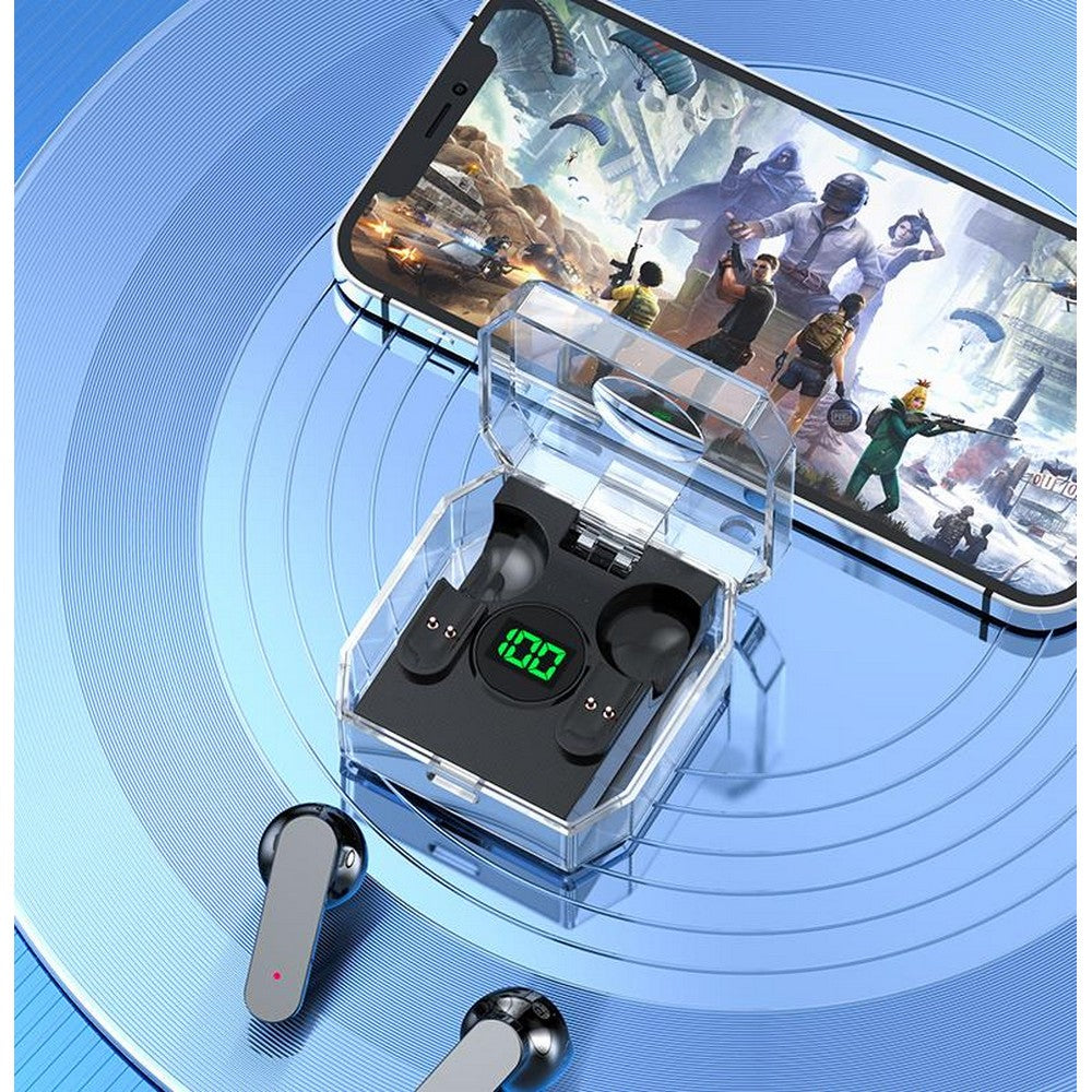 TWS Wireless Headphones Transparent LED Display Earbuds Wireless Bluetooth Headset Fone Earphones-Black