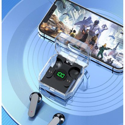 TWS Wireless Headphones Transparent LED Display Earbuds Wireless Bluetooth Headset Fone Earphones-Black
