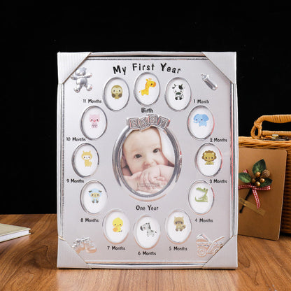Baby's First Year Picture Photo Frame Newborn Baby Shower Gift Silver