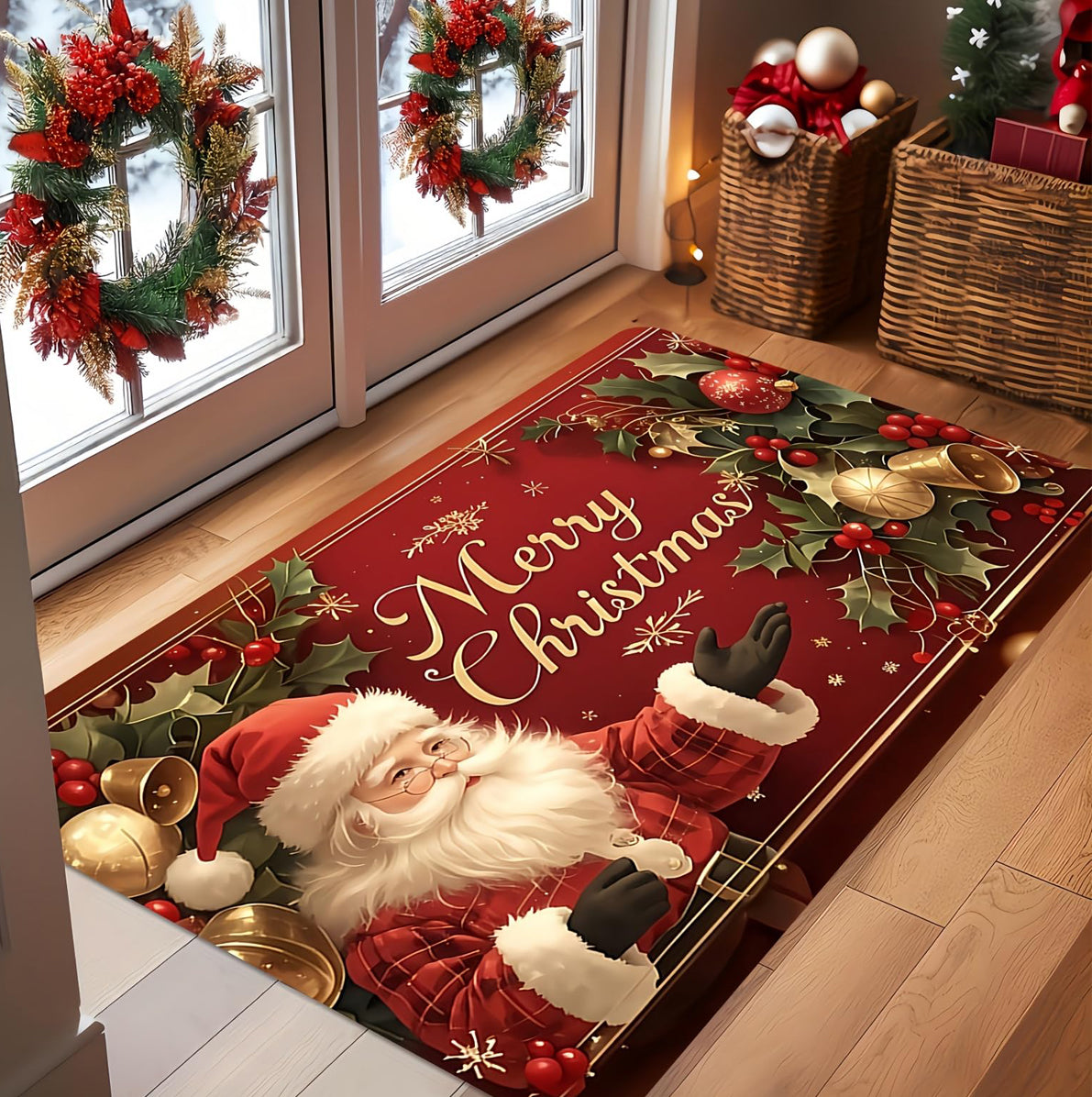 Christmas Floor Mat Merry Non Slip Mat Christmas Decorations - Santa