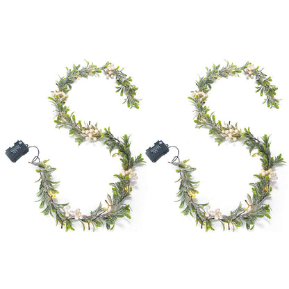 2Pcs Christmas Mistletoe Rattan String Light Artificial Flower Garland Xmas Holiday Decor White