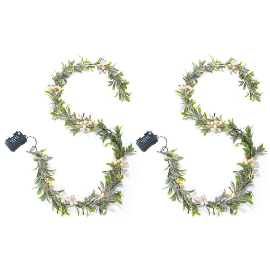 2Pcs Christmas Mistletoe Rattan String Light Artificial Flower Garland Xmas Holiday Decor White