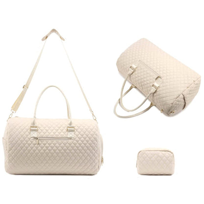2Pcs Set Carry on Overnight Bags Large Travel Duffle Bag Weekend Tote Bag Yoga Gym Bag with Wet Pocket Beige