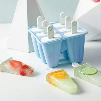 6 Cavity Ice Cream Mould Block Popsicle Molds Ice Lolly Mold With Sticks -Blue