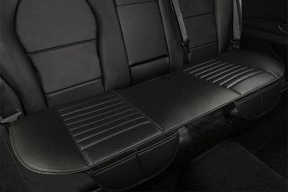 Faux Leather Rear Car Anti-Slip Bench Seat Protector Mat With Storage Pockets-Black