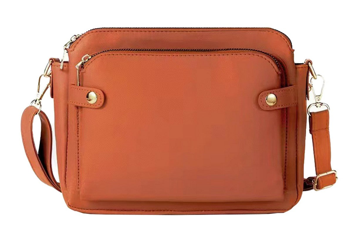 Soft Trendy Three Layer PU Leather Crossbody Purse Shoulder Bag Handbags-Brown