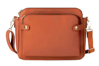 Soft Trendy Three Layer PU Leather Crossbody Purse Shoulder Bag Handbags-Brown
