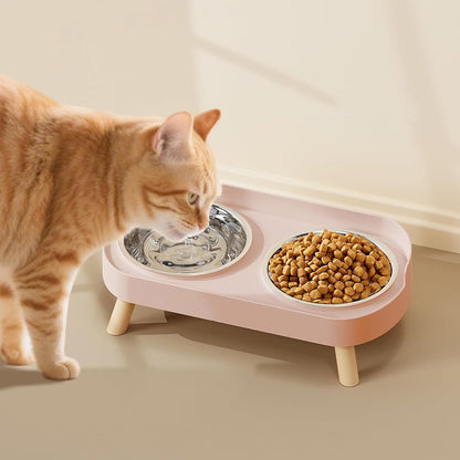 Elevated Double Stainless Steel Pet Food and Water Bowl Set-Pink