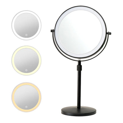 Rotating Double-Side Makeup Mirror 1X/10X Magnifying Cosmetic Mirror with Adjustable LED Light Black