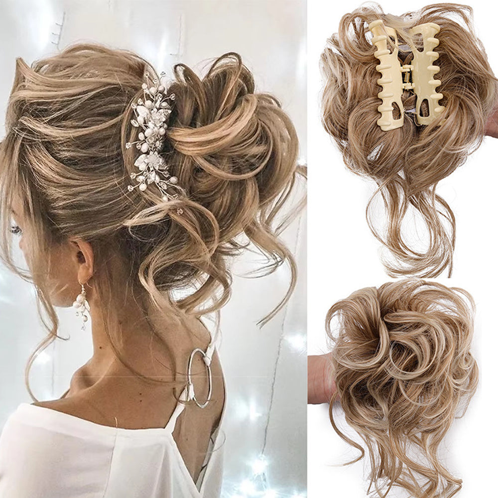 Wavy Bun Hairpiece Clip In Hair Extension Claw Clip Messy Fluffy Hair Piece - Brown