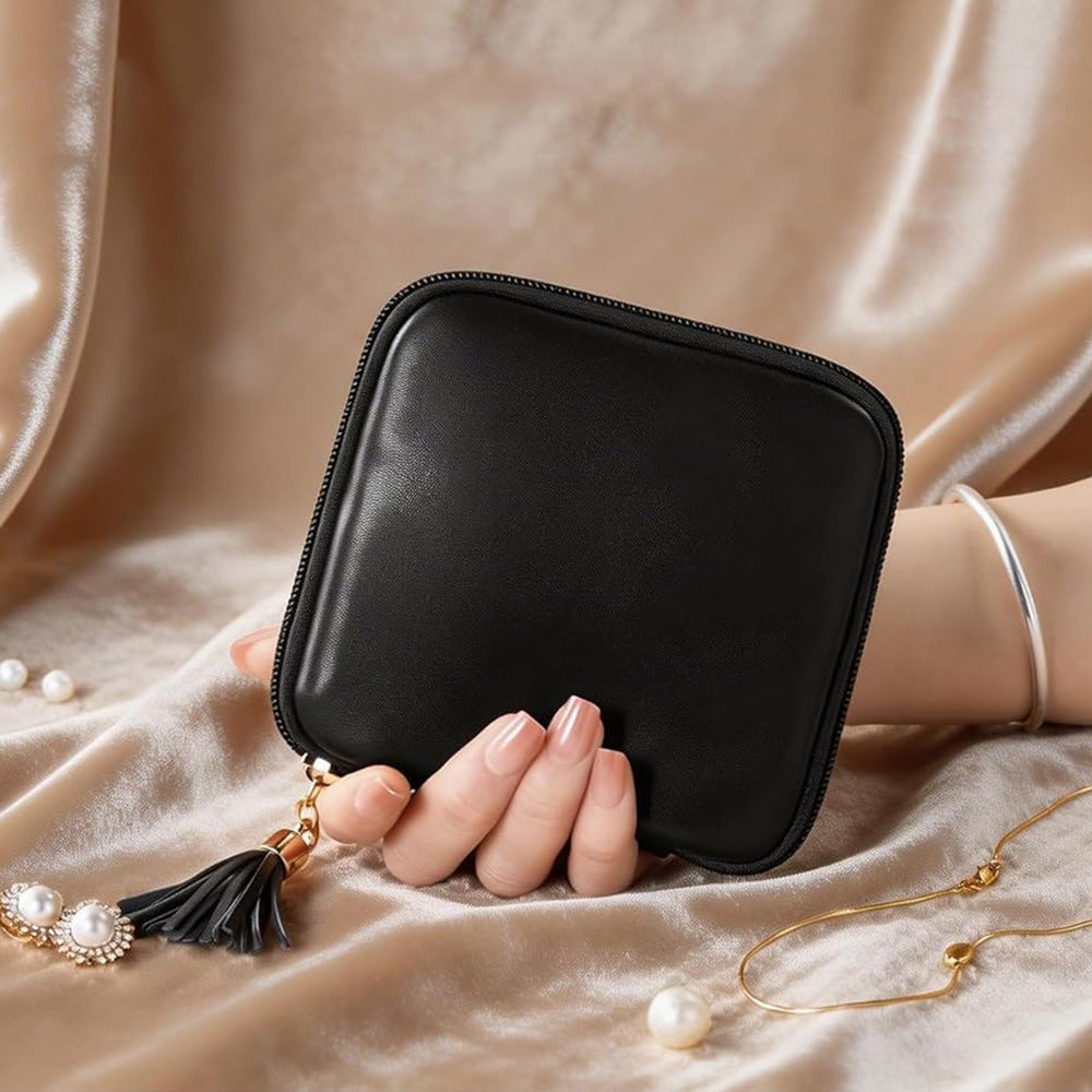 PU Leather Travel Jewelry Organizer Bag with Velvet Lining - Black