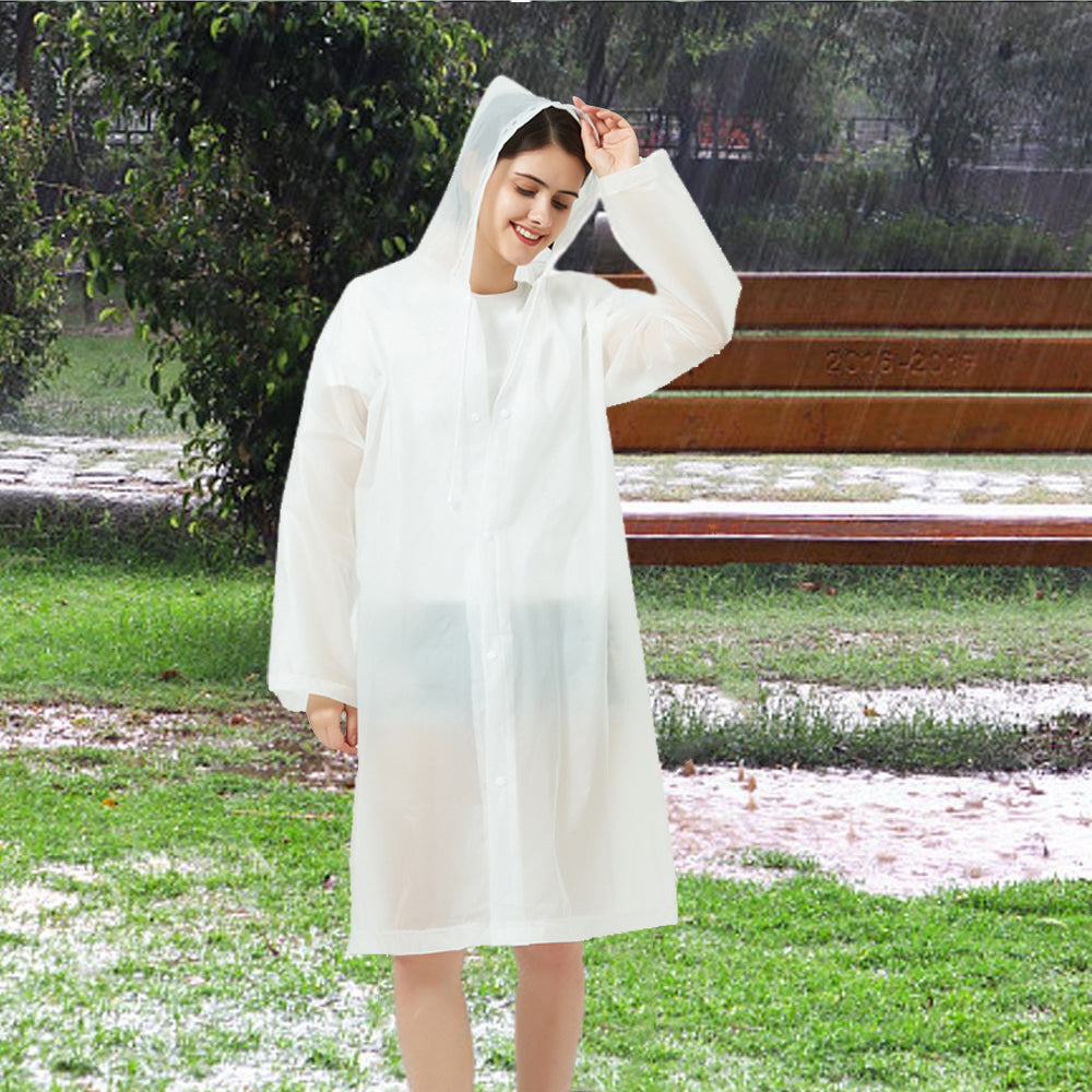 Reusable Unisex Raincoat Non-Disposable Raincoat Waterproof Hooded Poncho White