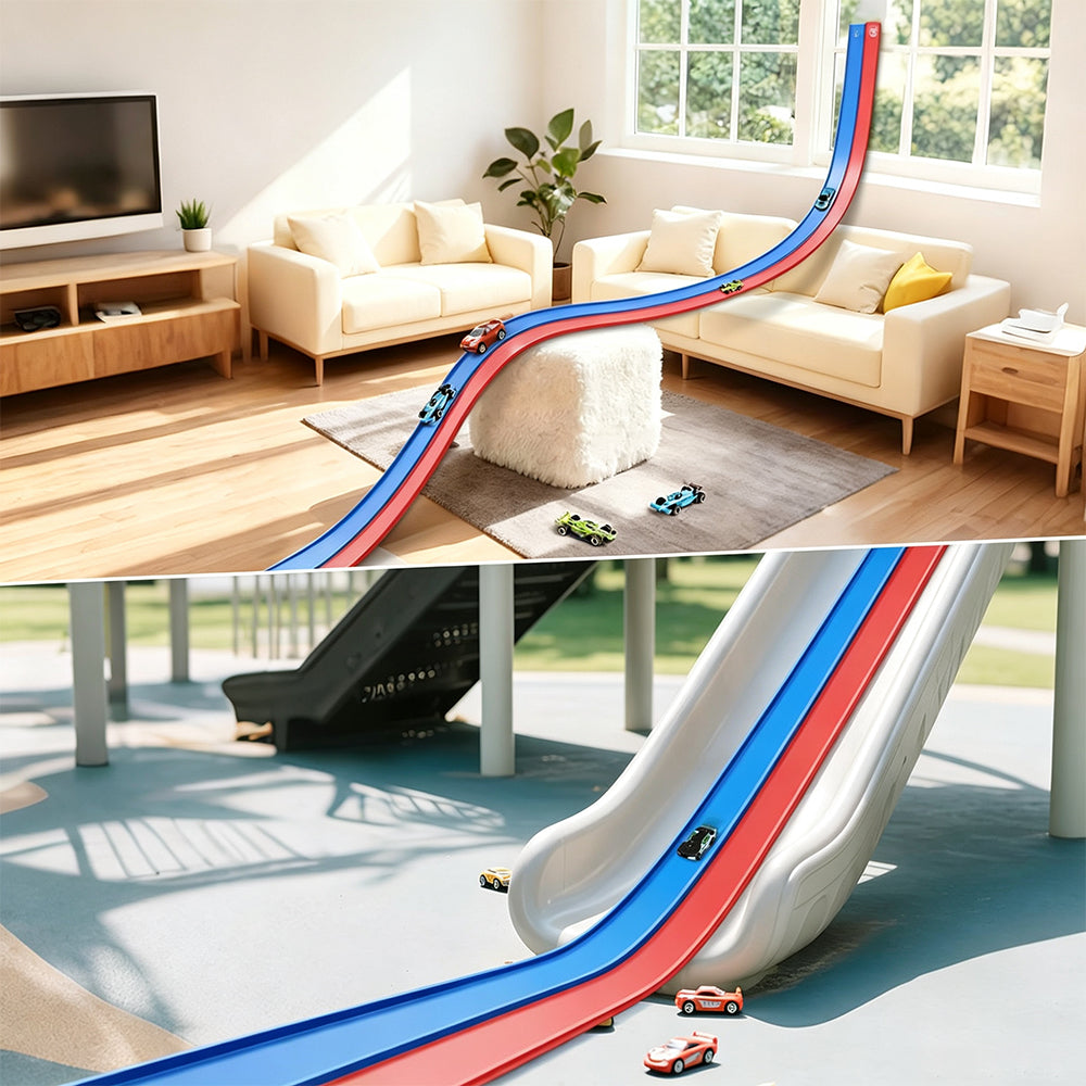 DIY Flexible Car Track Set Bendable Race Track with 4 Toy Cars - Blue