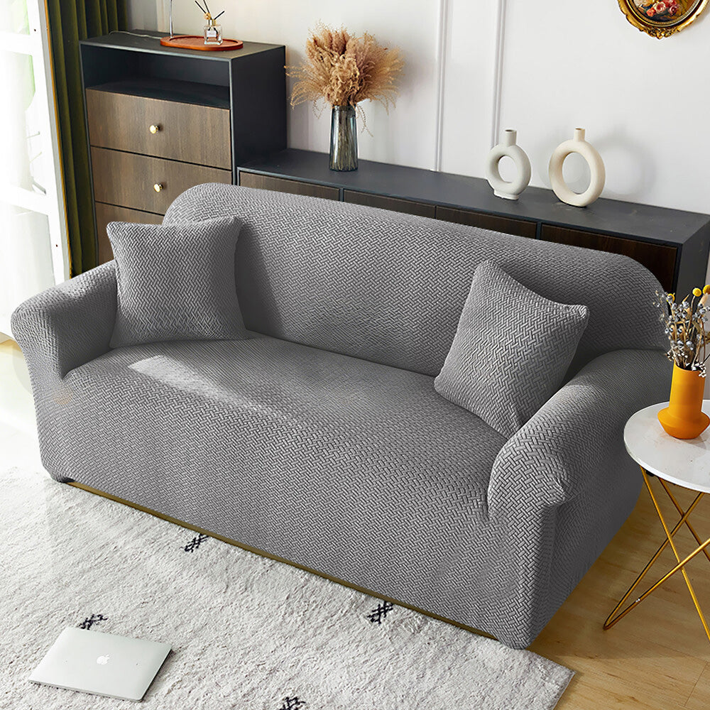 Elastic Full-Cover T-Shaped Jacquard Universal Sofa Slipcover for 1-4 Seater-Grey