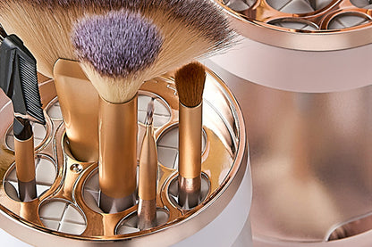 2Pcs 2-in-1 Dust Proof Makeup Brush Storage Bucket Container For Vanity Desktop Bathroom-White And Pink