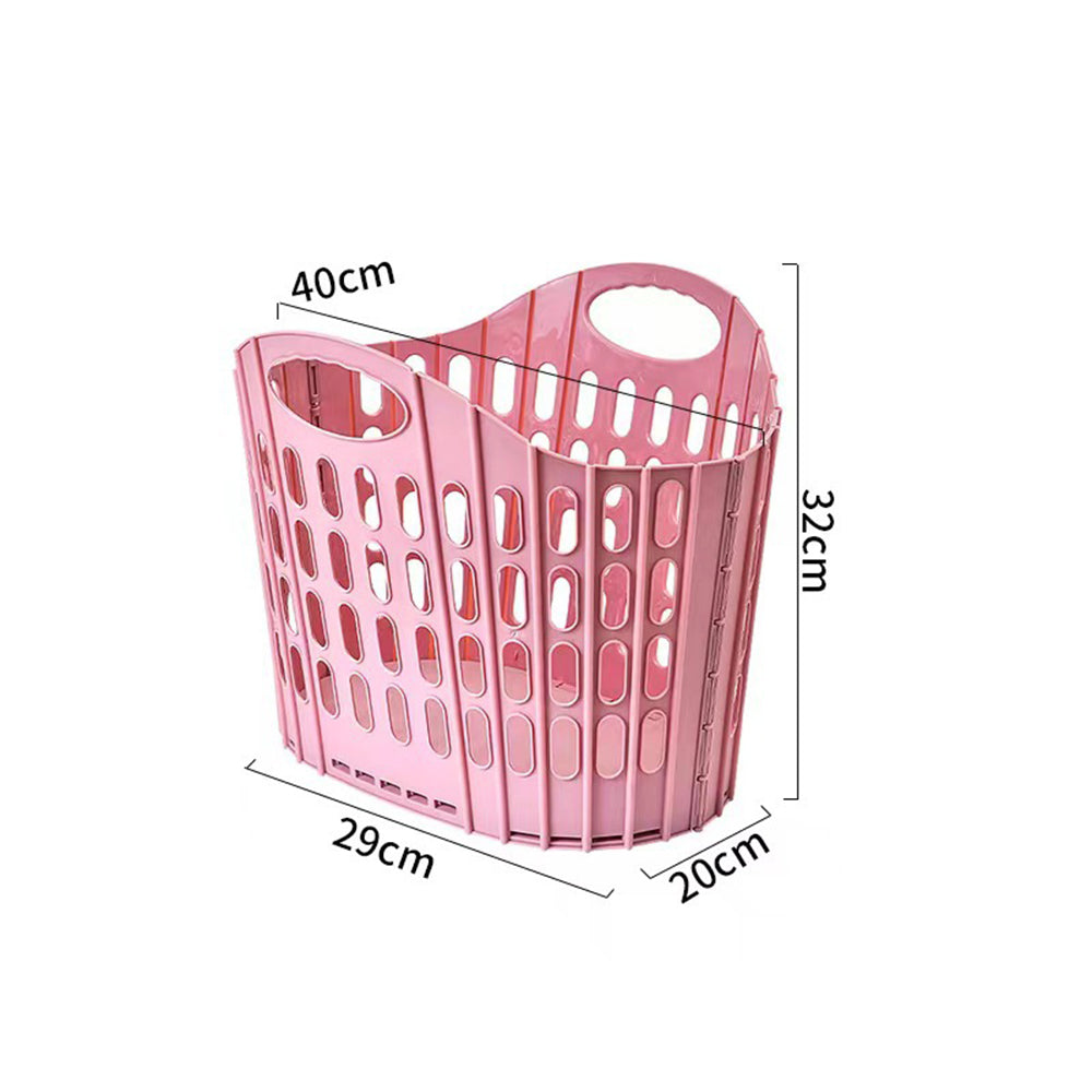 Collapsible Plastic Laundry Basket Folding Washing Clothes Storage Organizer-Pink